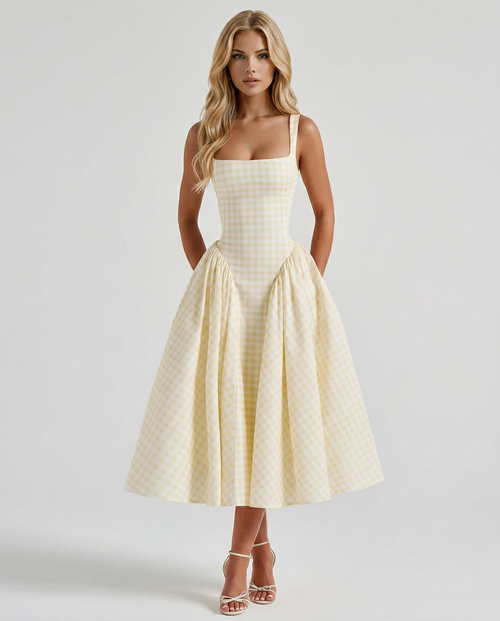 Sherrie Gingham Midi Dress Butter Yellow