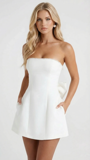 Sienna Pearl Bow Mini Dress White view 2