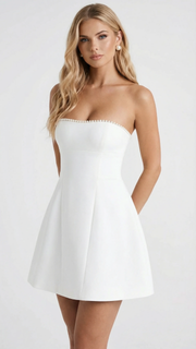 Sienna Pearl Bow Mini Dress White view 4