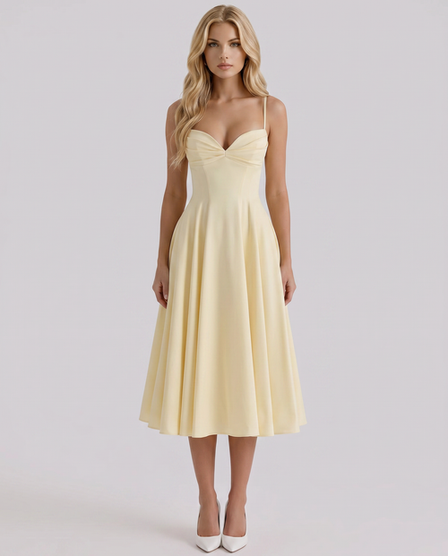 Solana Sweetheart Midi Dress Yellow