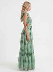 Sorelle Plunge Cutout Tiered Chiffon Maxi Gown Green Floral view 4
