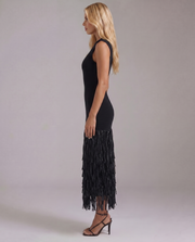 Stella Fringe Midi Dress Black view 3