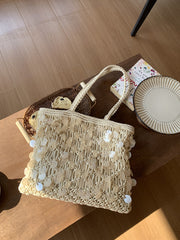 Suze Sequin Woven Tote Shoulder Beach Bag Ivory view 7