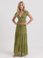 Talia Lace Crop Top & Tiered Maxi Skirt Set Green view 3