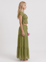 Talia Lace Crop Top & Tiered Maxi Skirt Set Green view 4
