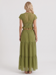 Talia Lace Crop Top & Tiered Maxi Skirt Set Green view 5