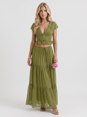 Talia Lace Crop Top & Tiered Maxi Skirt Set Green view 1