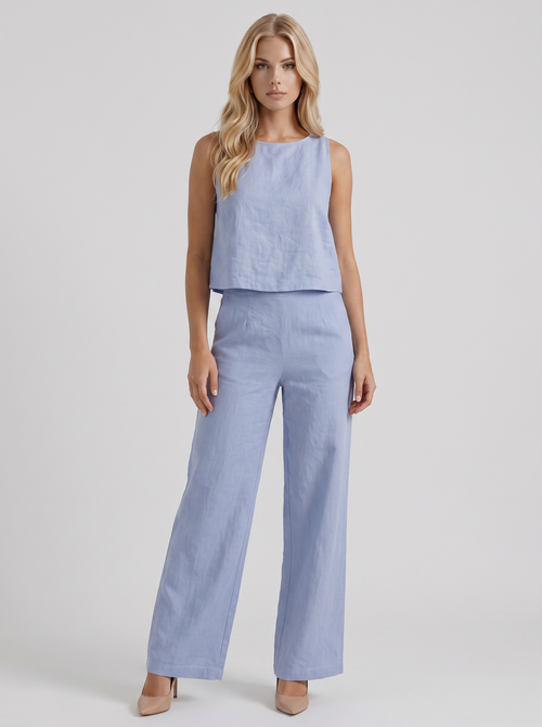 Vale Linen Pants Set Blue