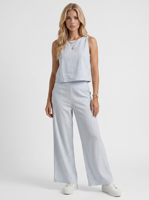 Vale Linen Pants Set White