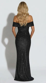 Valentina Ruched Maxi Dress Black Sequin view 6