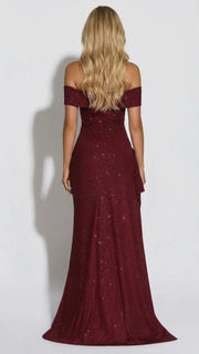 Valentina Ruched Maxi Dress Red Sequin view 4