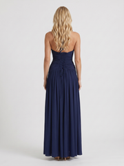 Vera Plunge V Halter Ruched Maxi Dress Navy view 5