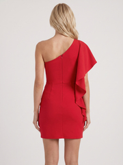 Vesper One Shoulder Ruffle Bodycon Mini Dress Red view 5