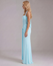 Victoria Ruched Halter Bodycon Maxi Dress Blue view 4