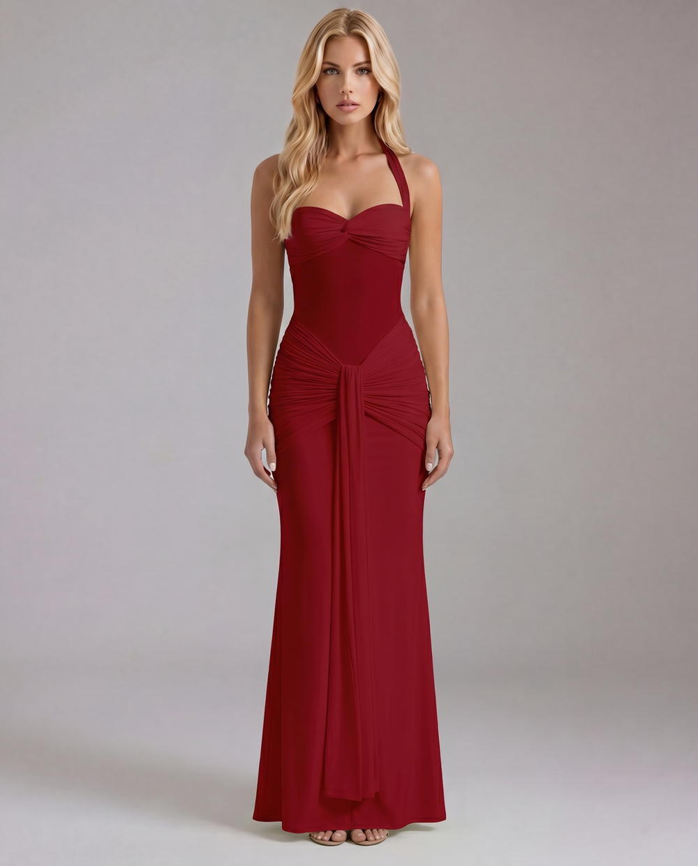 Victoria Ruched Maxi Dress Red