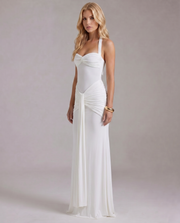Victoria Ruched Maxi Dress White view 4