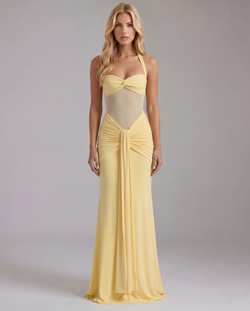 Victoria Ruched Maxi Dress Yellow