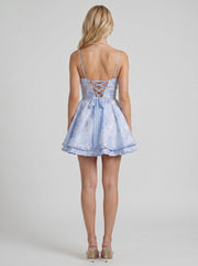 Vienna Pearl Halter Baroque Bubble Mini Dress Chambray Blue view 5