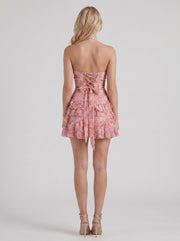 Vienna Pearl Halter Tiered Ruffle Mini Dress Pink view 5