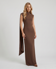 Vivienne Drape Maxi Dress Chocolate view 3