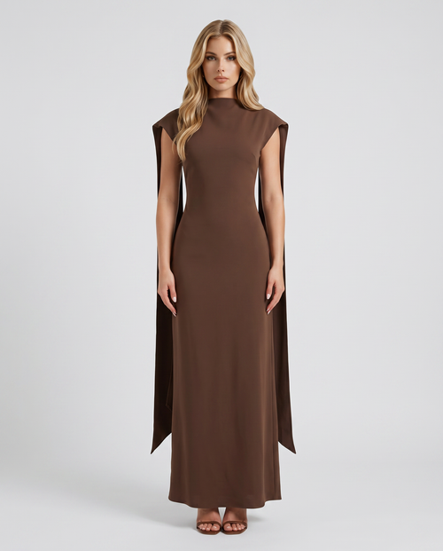 Vivienne Drape Maxi Dress Chocolate