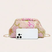 Wanda Floral Embroidered Sequin Shoulder Clutch Bag Pink view 4