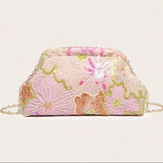 Wanda Floral Embroidered Sequin Shoulder Clutch Bag Pink view 5