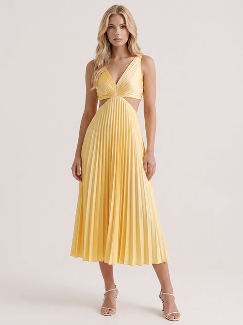 Zara Cutout Midi Dress Yellow