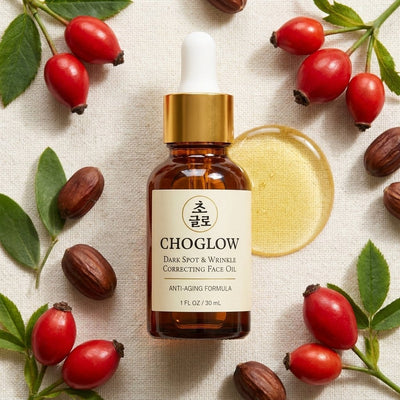 Choglow plant-based retinol alternative oil botanical flat lay